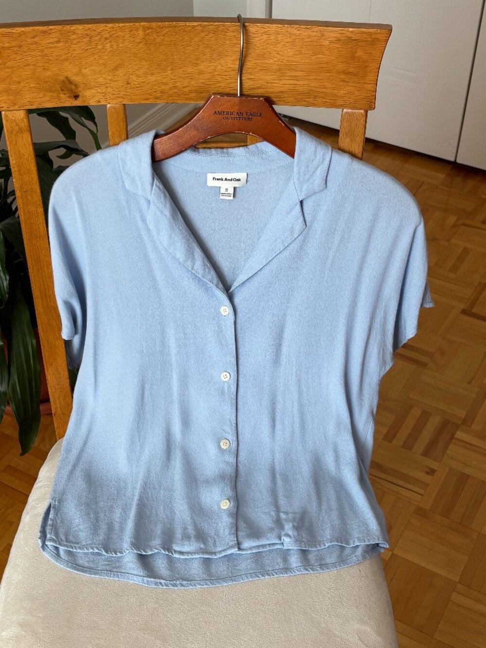 Frank & Oak Camp Collar Shirt — Light Blue, XS